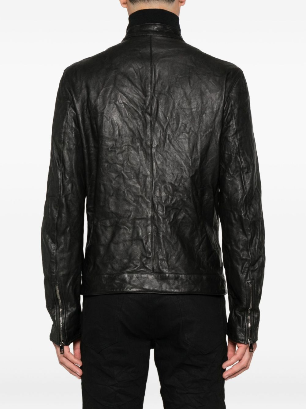 zip-fastening lambskin leather jacket - 4