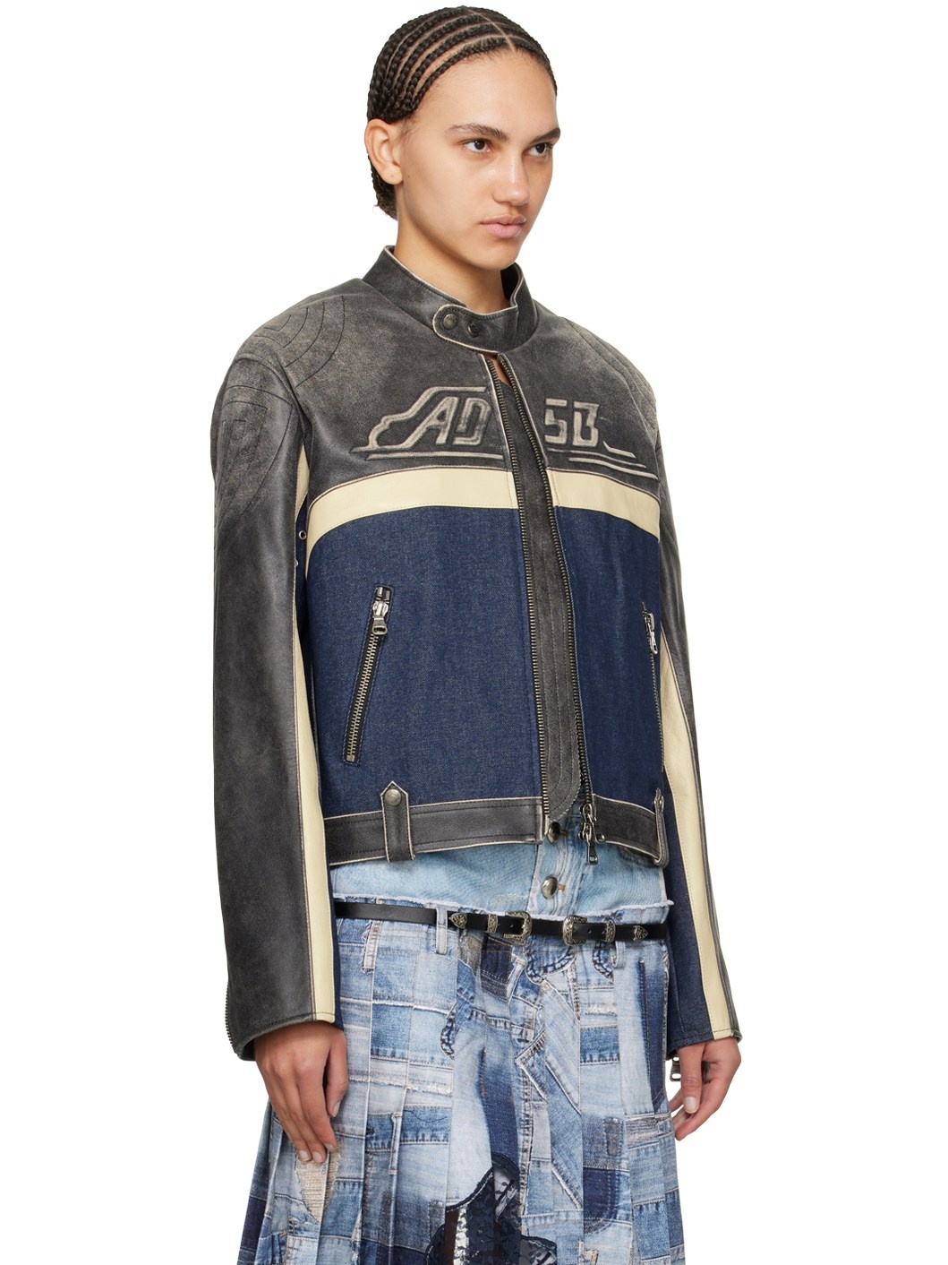 Gray & Blue Racing Leather Jacket - 2