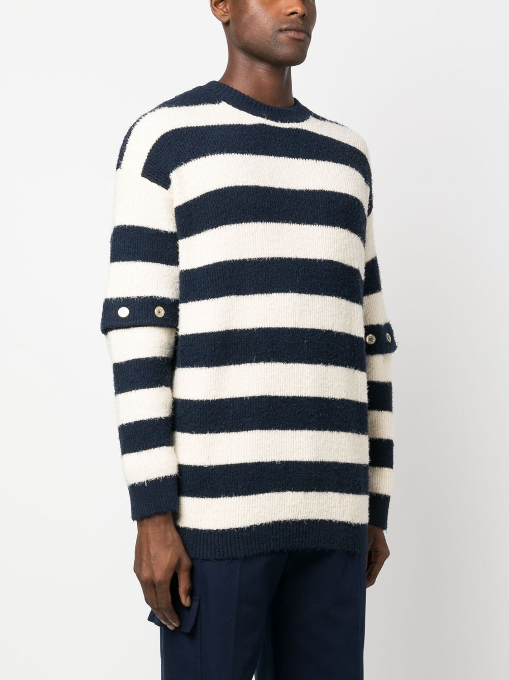 striped crew-neck brushed jumper - 3