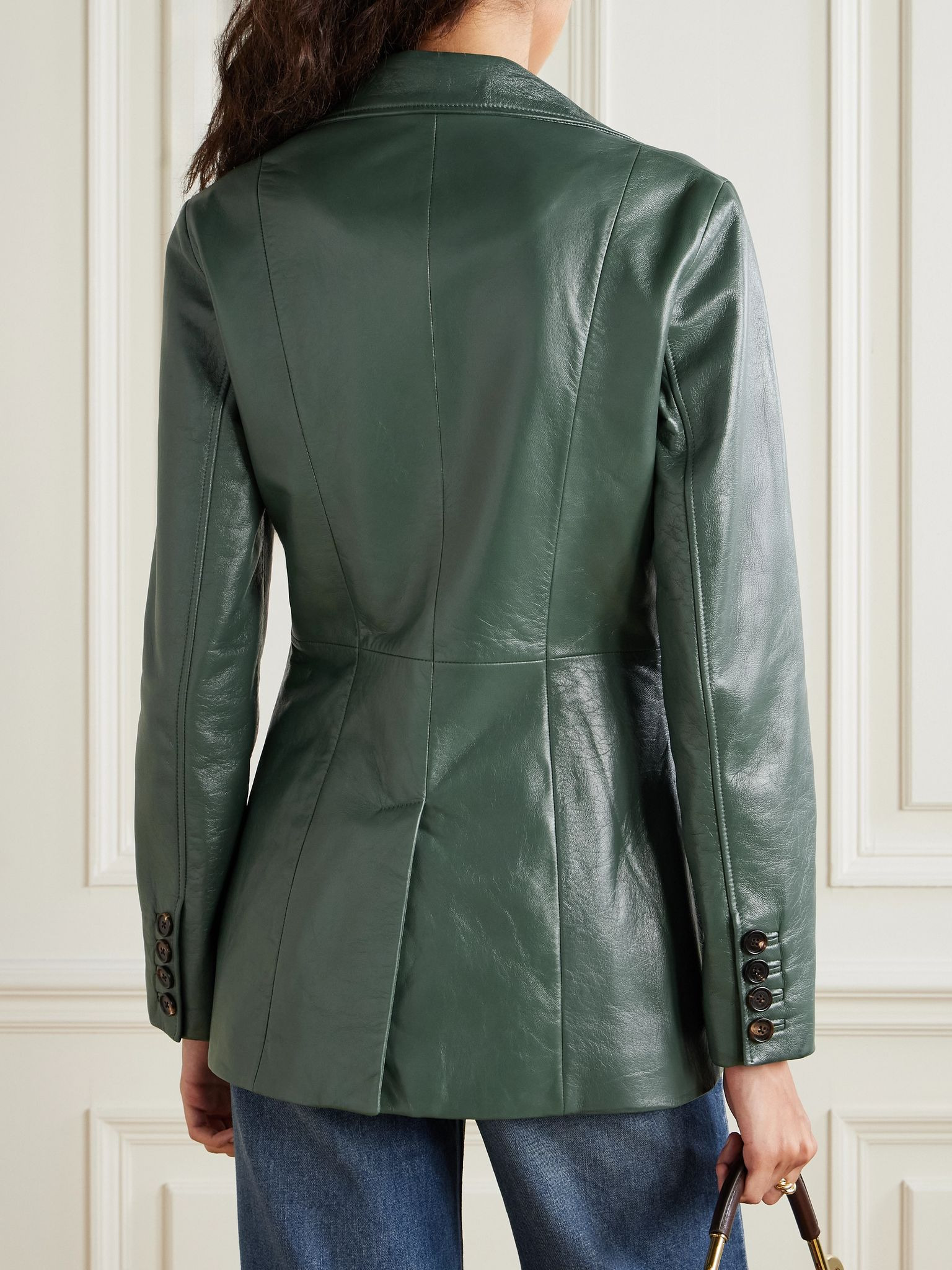 Paneled leather jacket Leaf green - 4