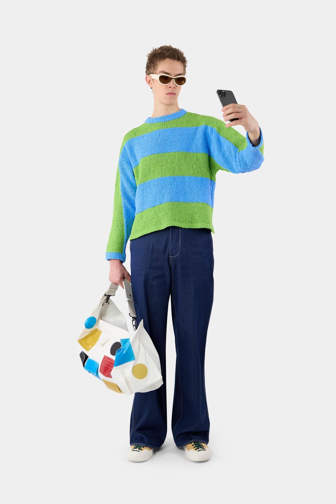 KNITTED JUMPER / azure & green - 1