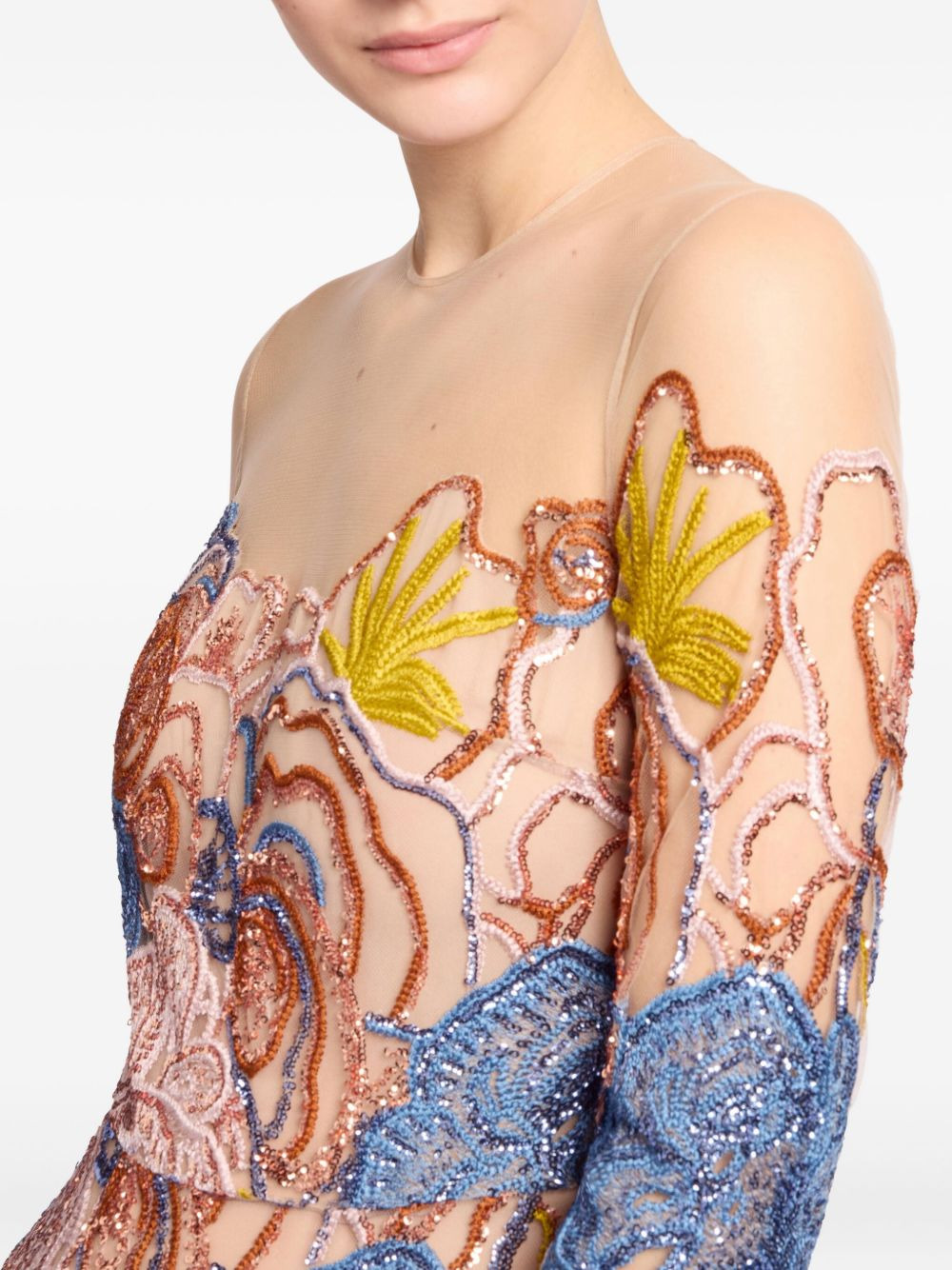 floral-embroidered sequin maxi dress - 3