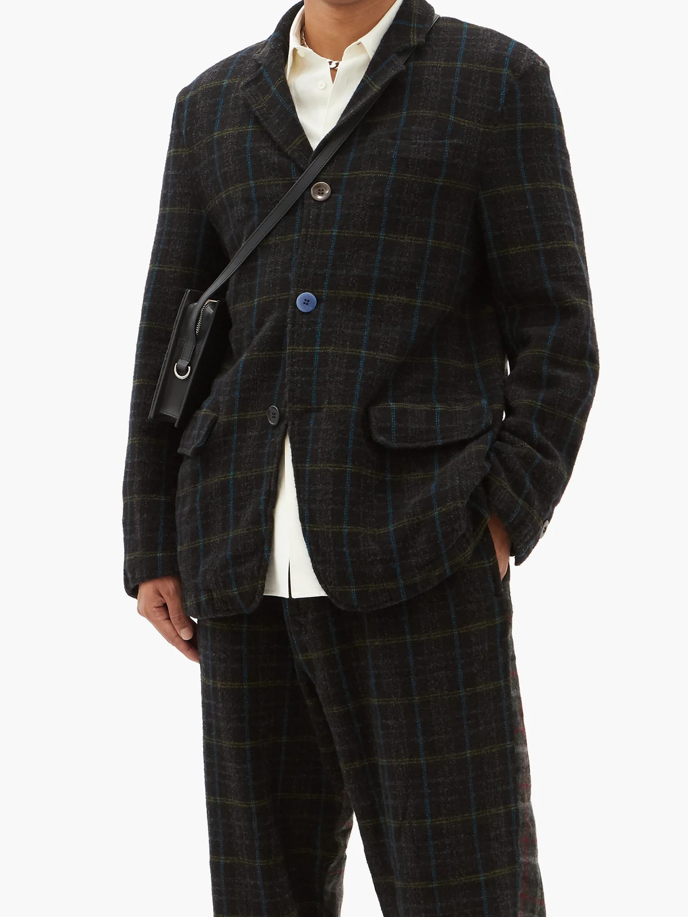 Single-breasted plaid wool-flannel blazer - 2