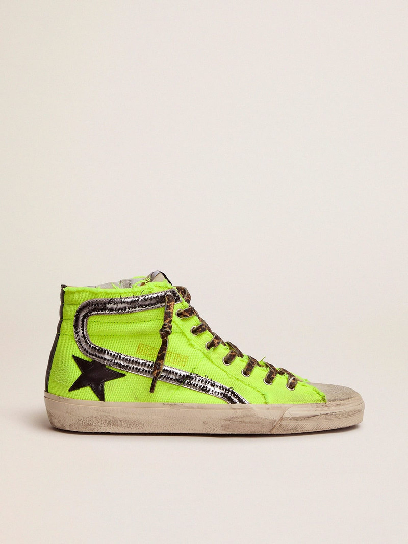 Slide sneakers in fluorescent yellow canvas with black star - 1
