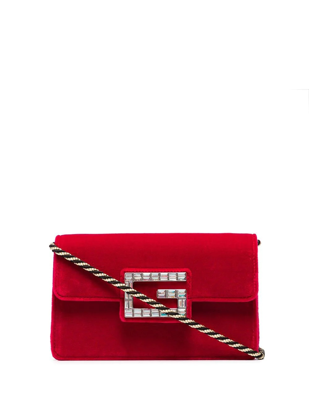 red Broadway velvet crystal G shoulder bag - 1