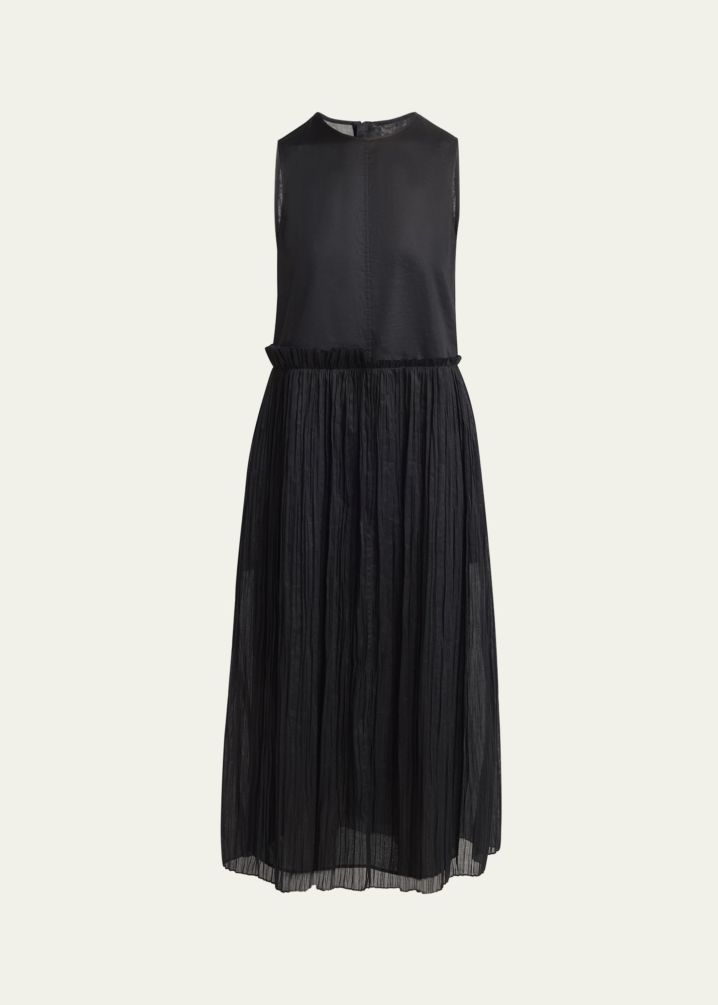 Ruffle Waist Dress With Pleated Skirt - 1