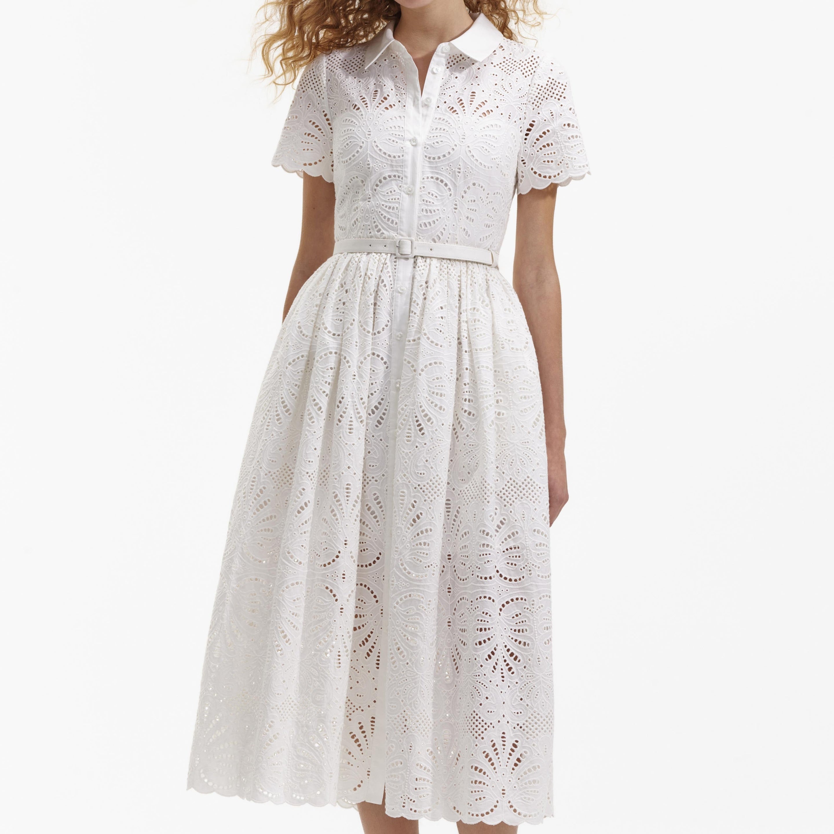 White Cotton Embriodery Midi Dress - 4