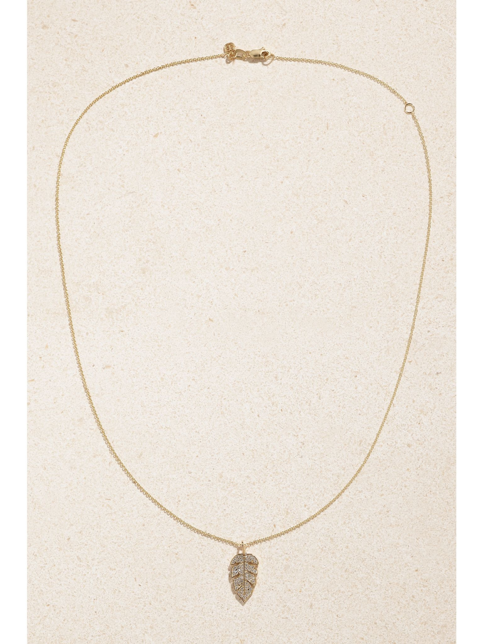 Large Monstera Leaf 14-karat gold diamond necklace Gold - 4