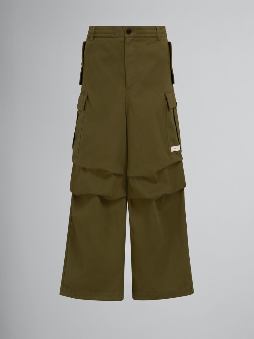 GREEN GABARDINE CARGO PANTS - 1