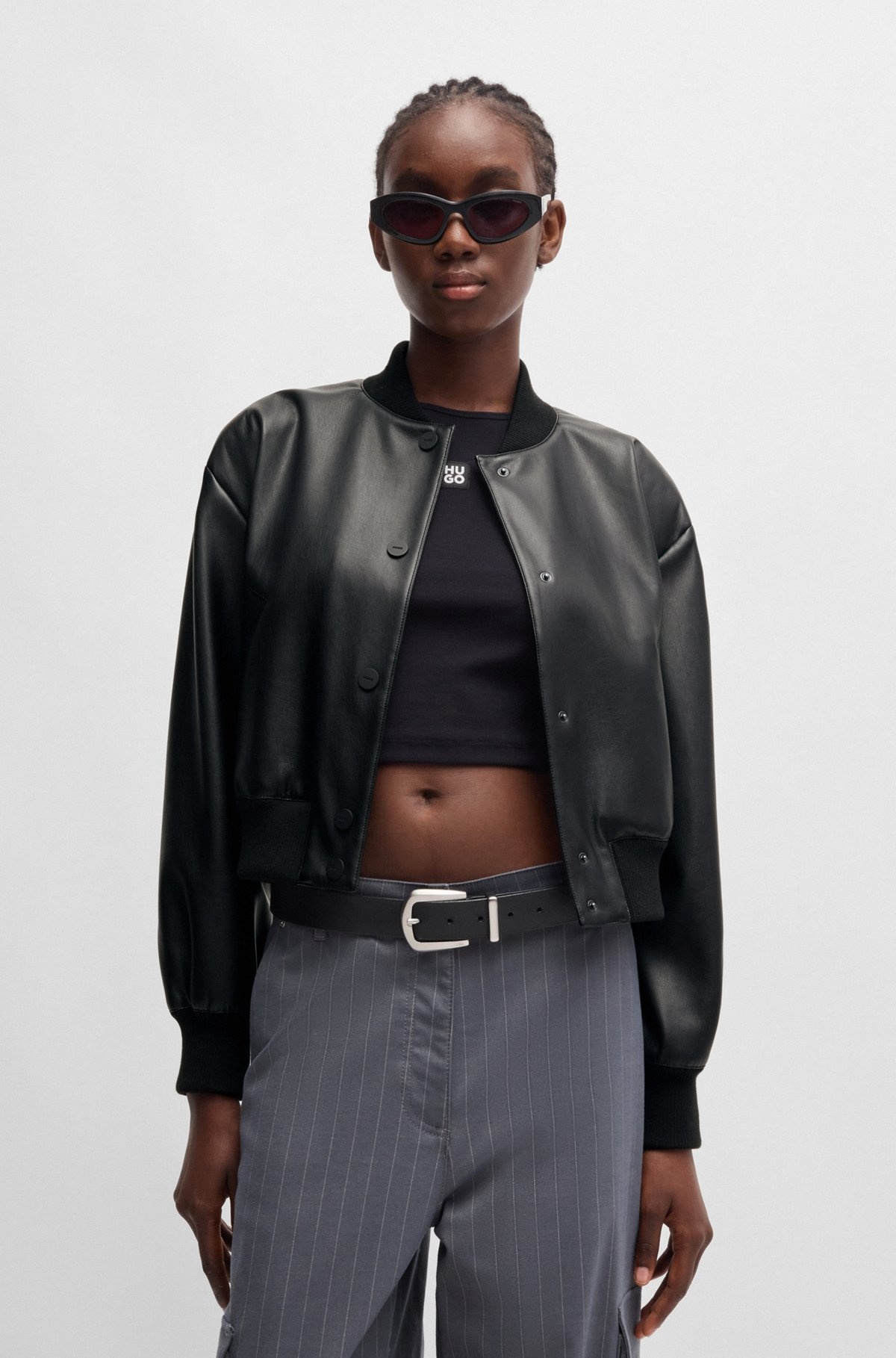 FAUX-LEATHER BOMBER JACKET WITH STACKED LOGO - 2