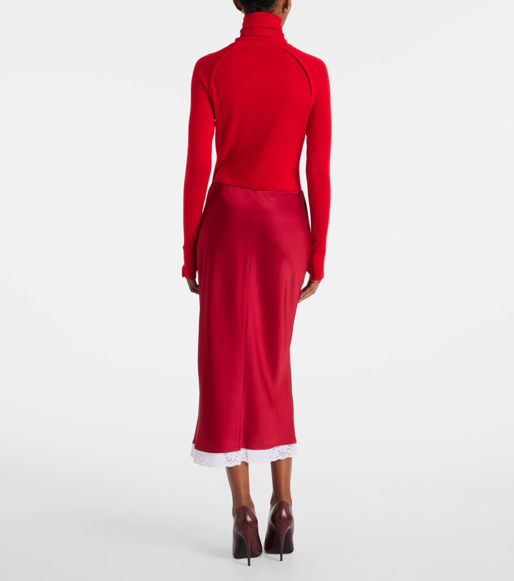 Lace-trimmed satin midi skirt - 3