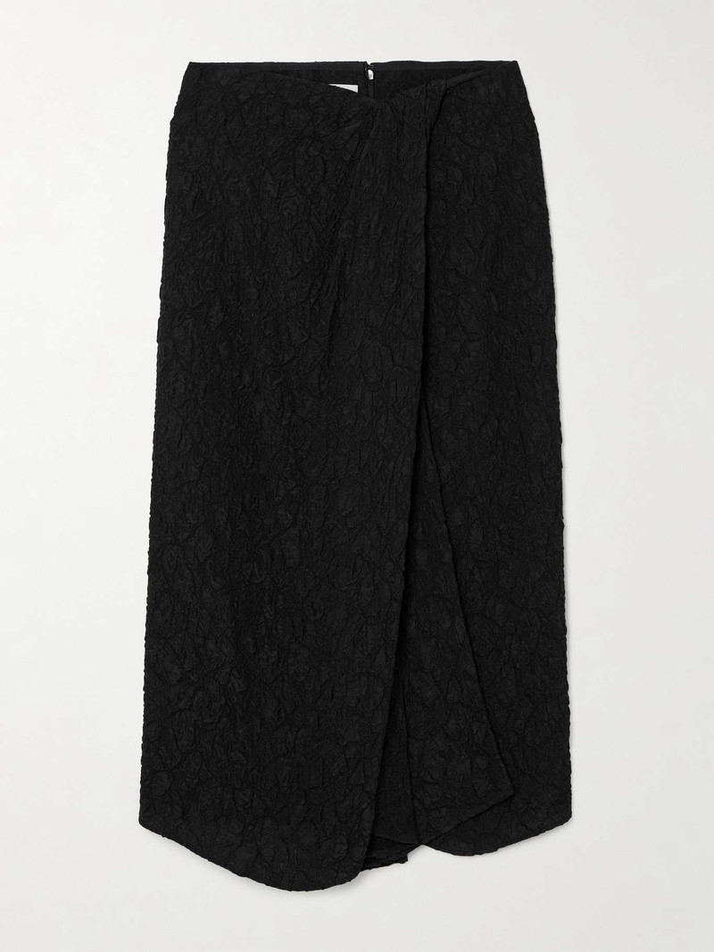 Draped wrap-effect cloqué midi skirt Black - 1