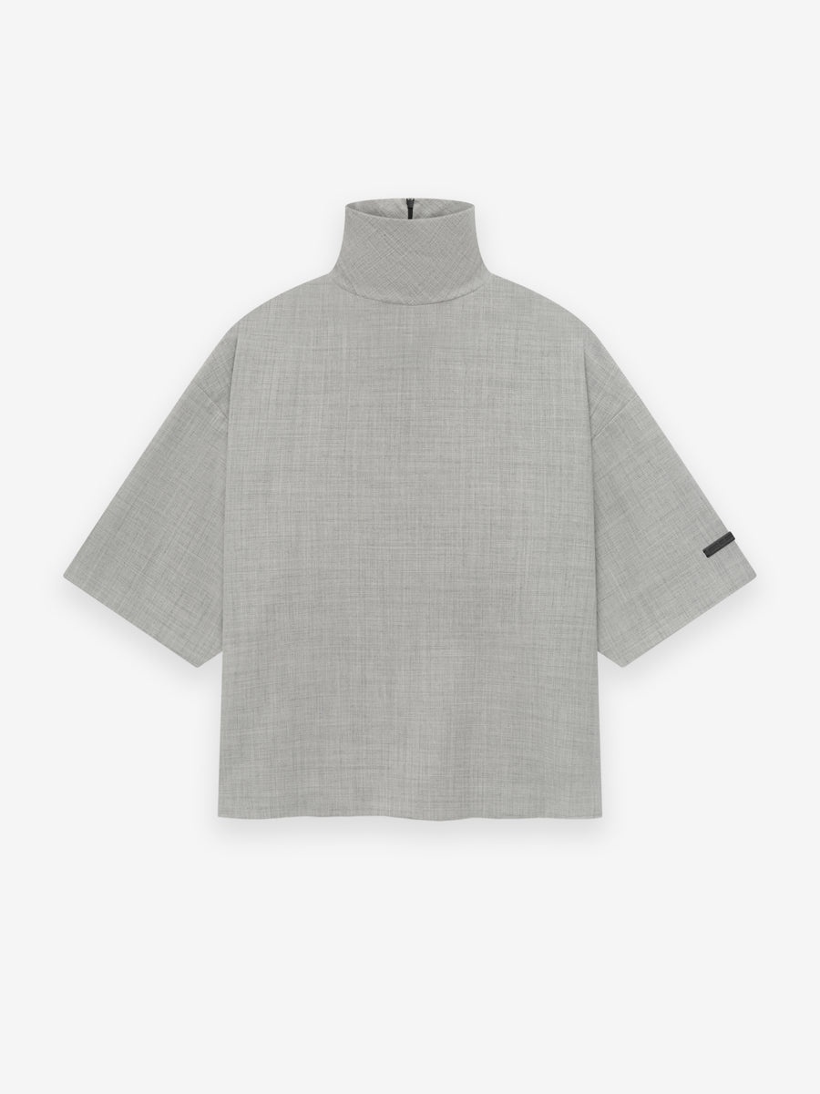 Wool Canvas High Neck Short Sleeve Shirt - 1