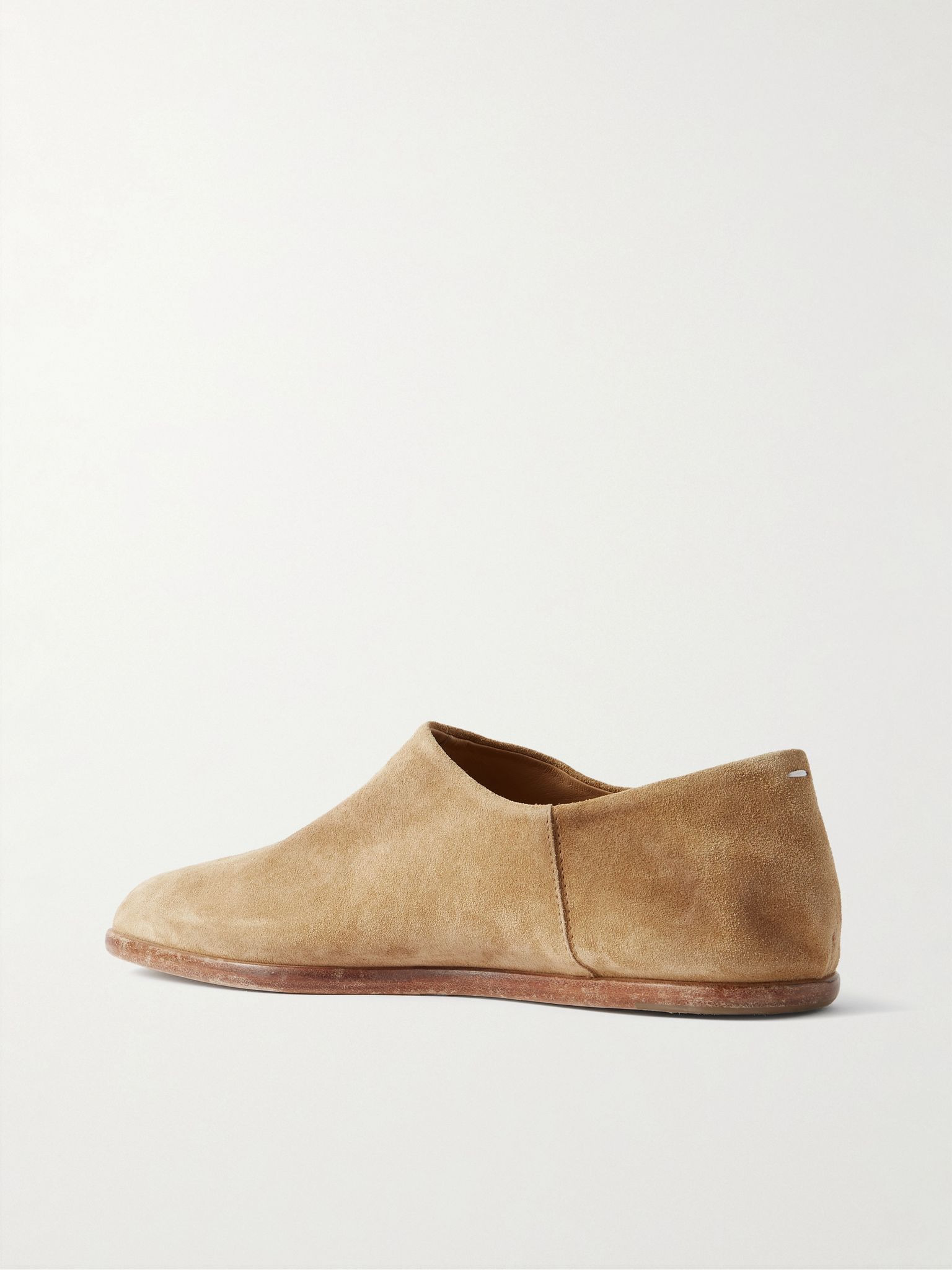 Tabi Split-Toe Collapsible-Heel Suede Loafers Beige - 4