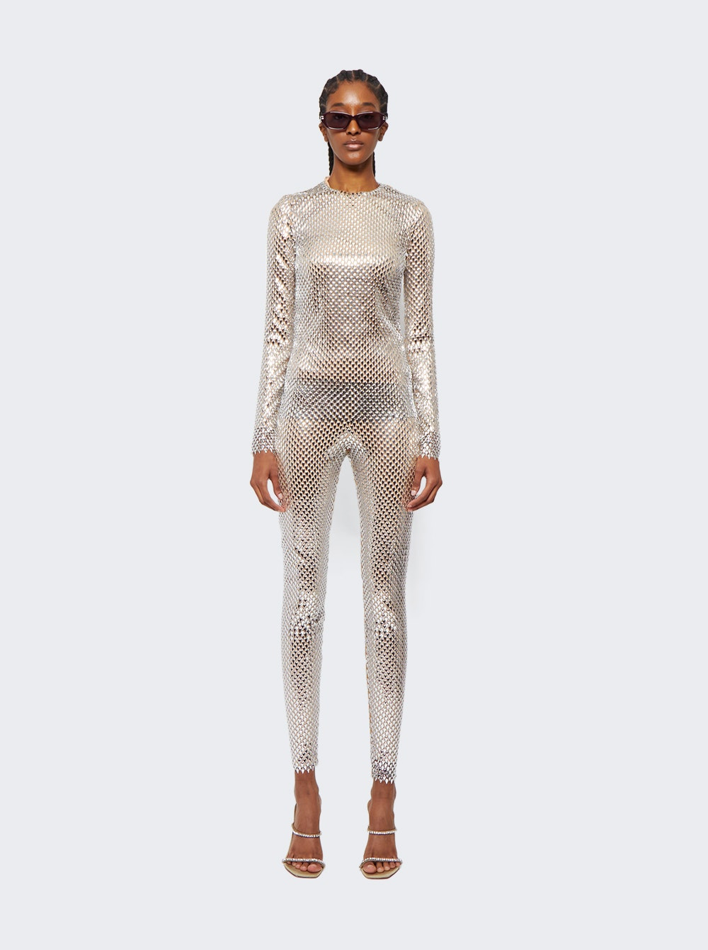 Metallic Paillette-embellished Mesh Top Silver - 2