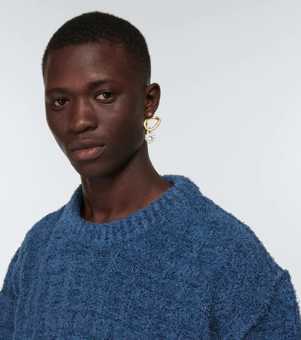 Embellished brass single earring - 3