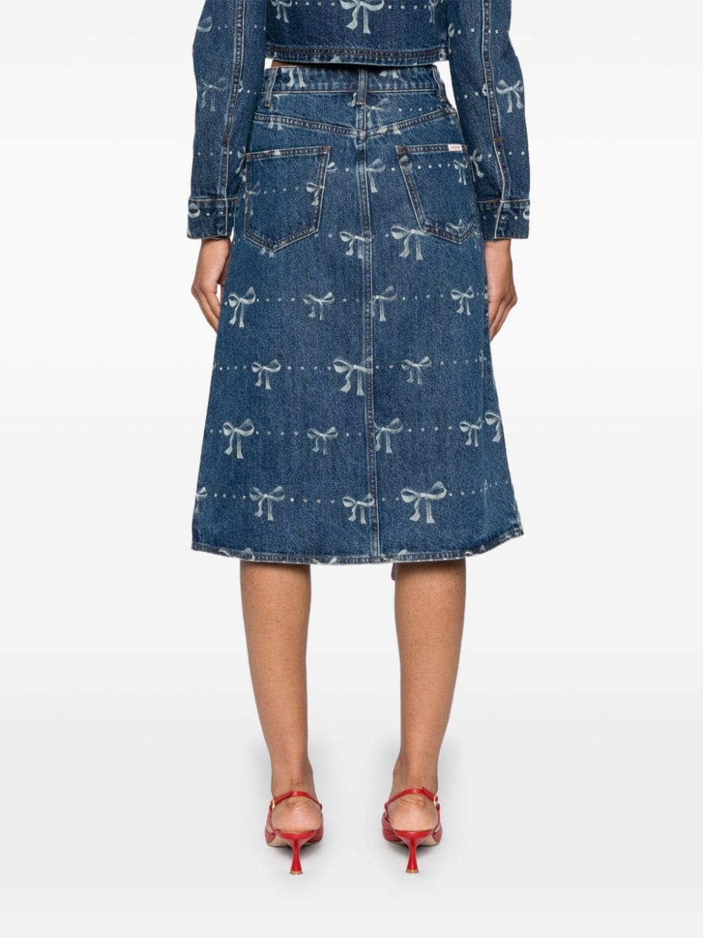 bow-print denim skirt - 4