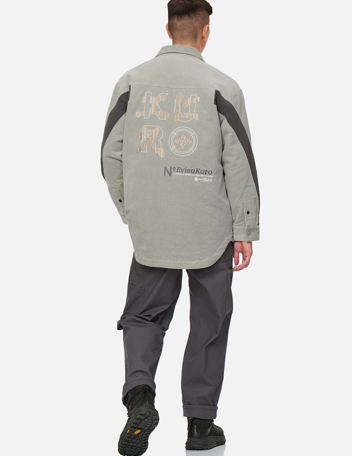 Logo Embroidered Corduroy Shirt Jacket with Sleeves Blocking - 5