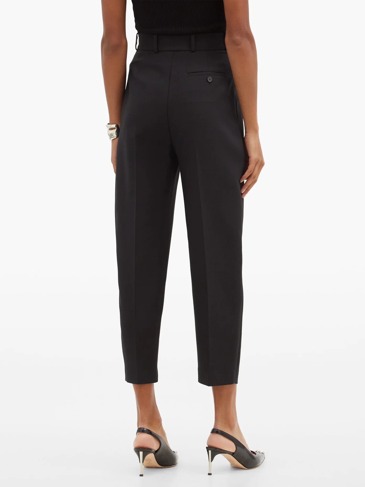 Pleated-front wool-blend crepe trousers - 5