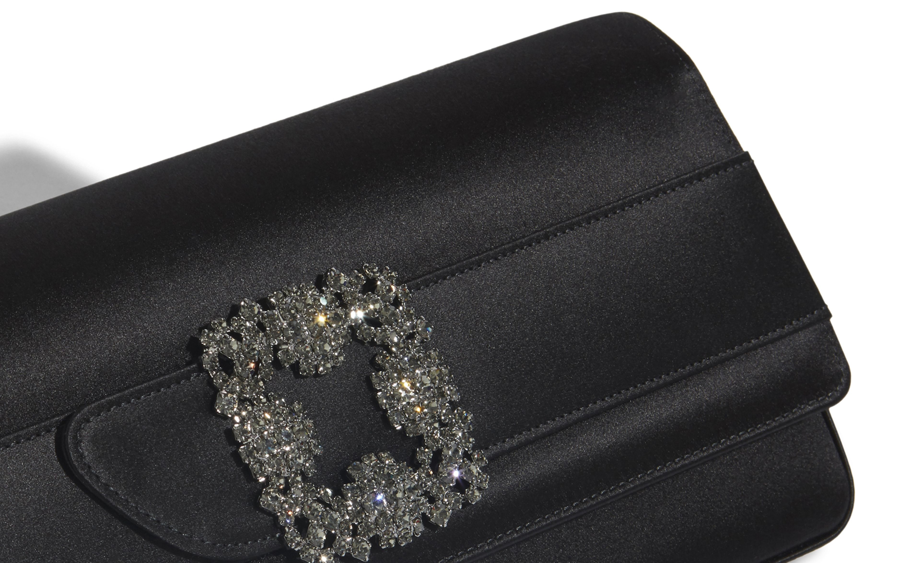 Black Satin Jewel Buckle Clutch - 4