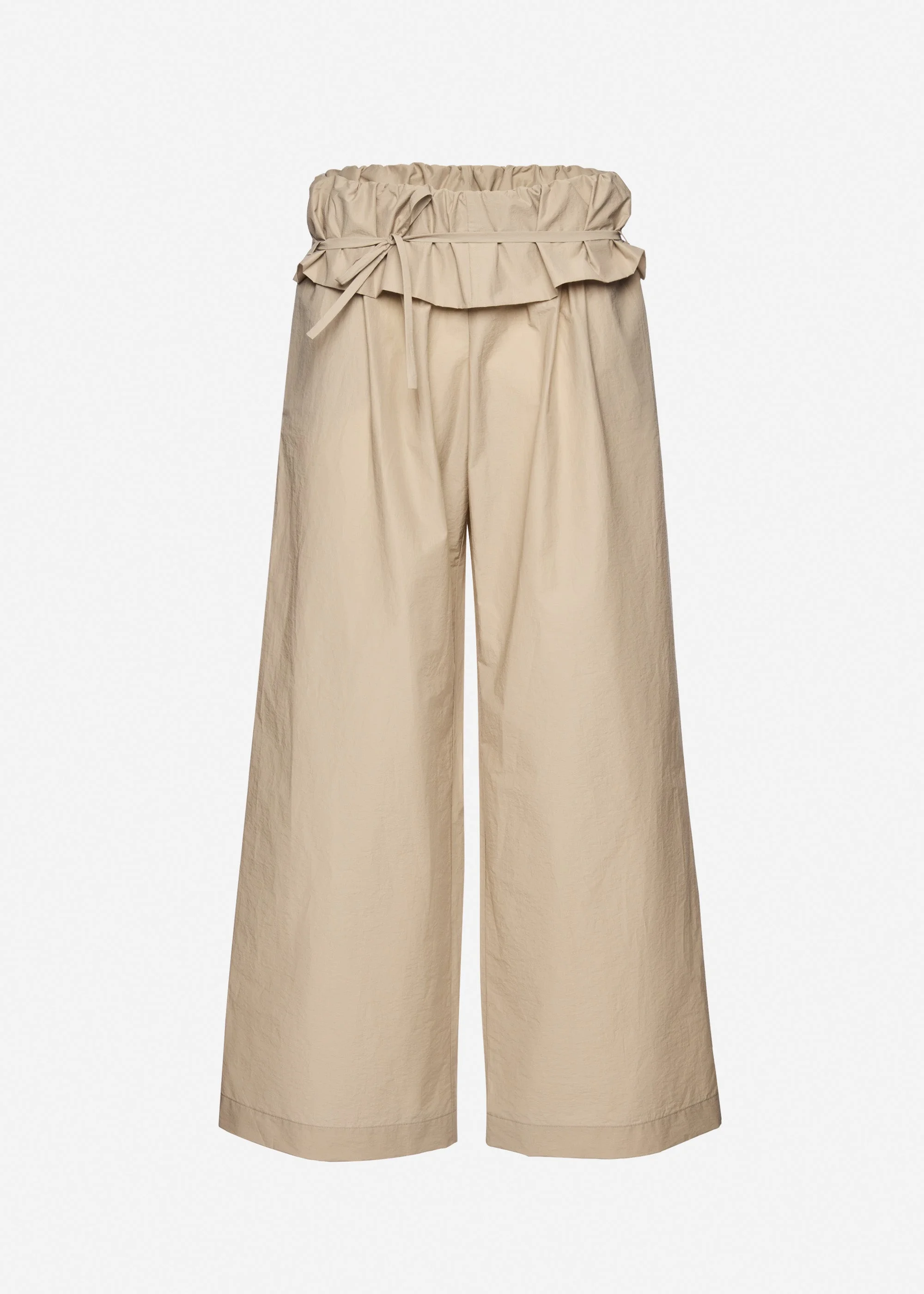 Low-rise ruffled waist trousers in beige - 1