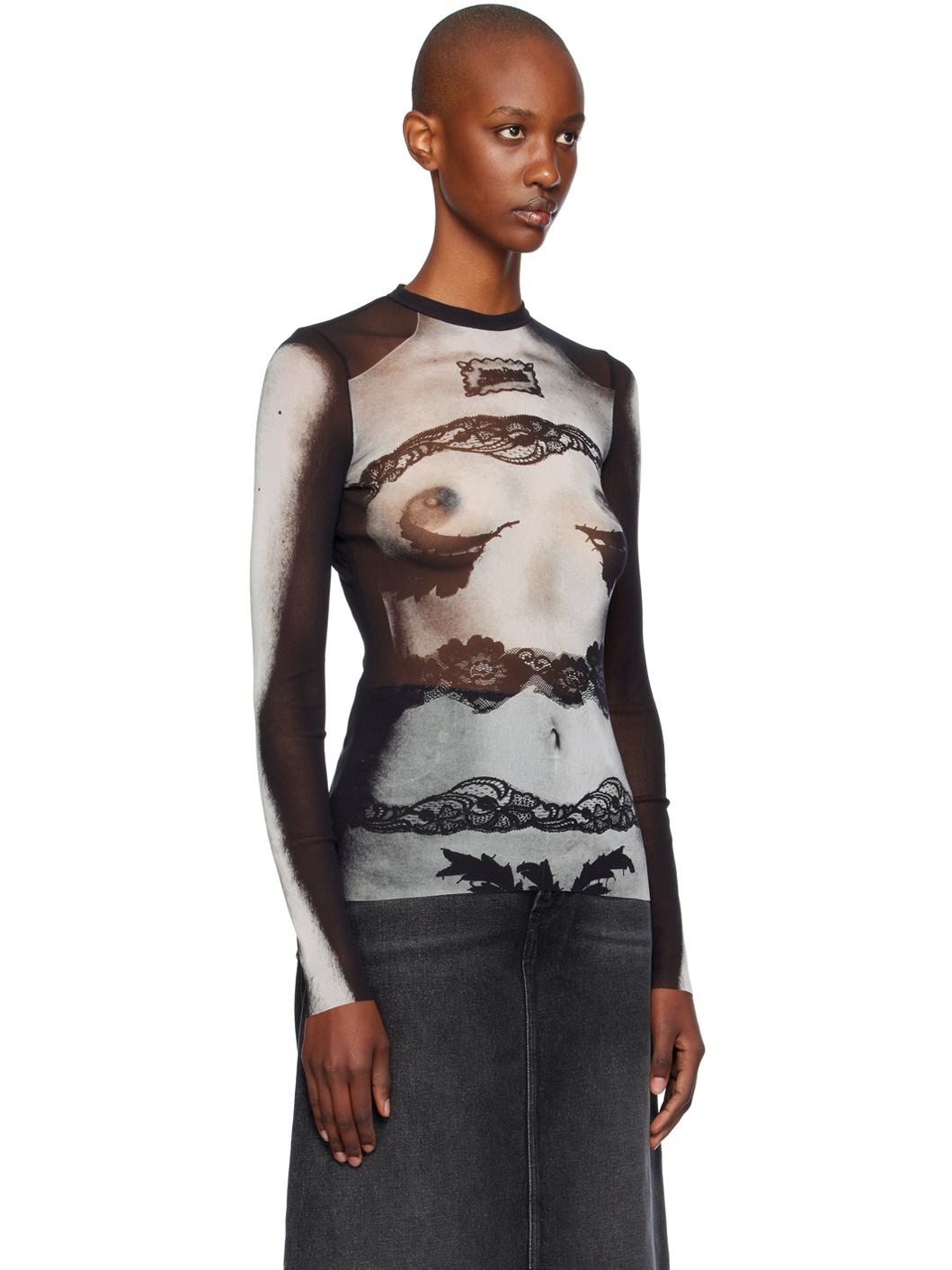 Black Printed Long Sleeve T-shirt - 2
