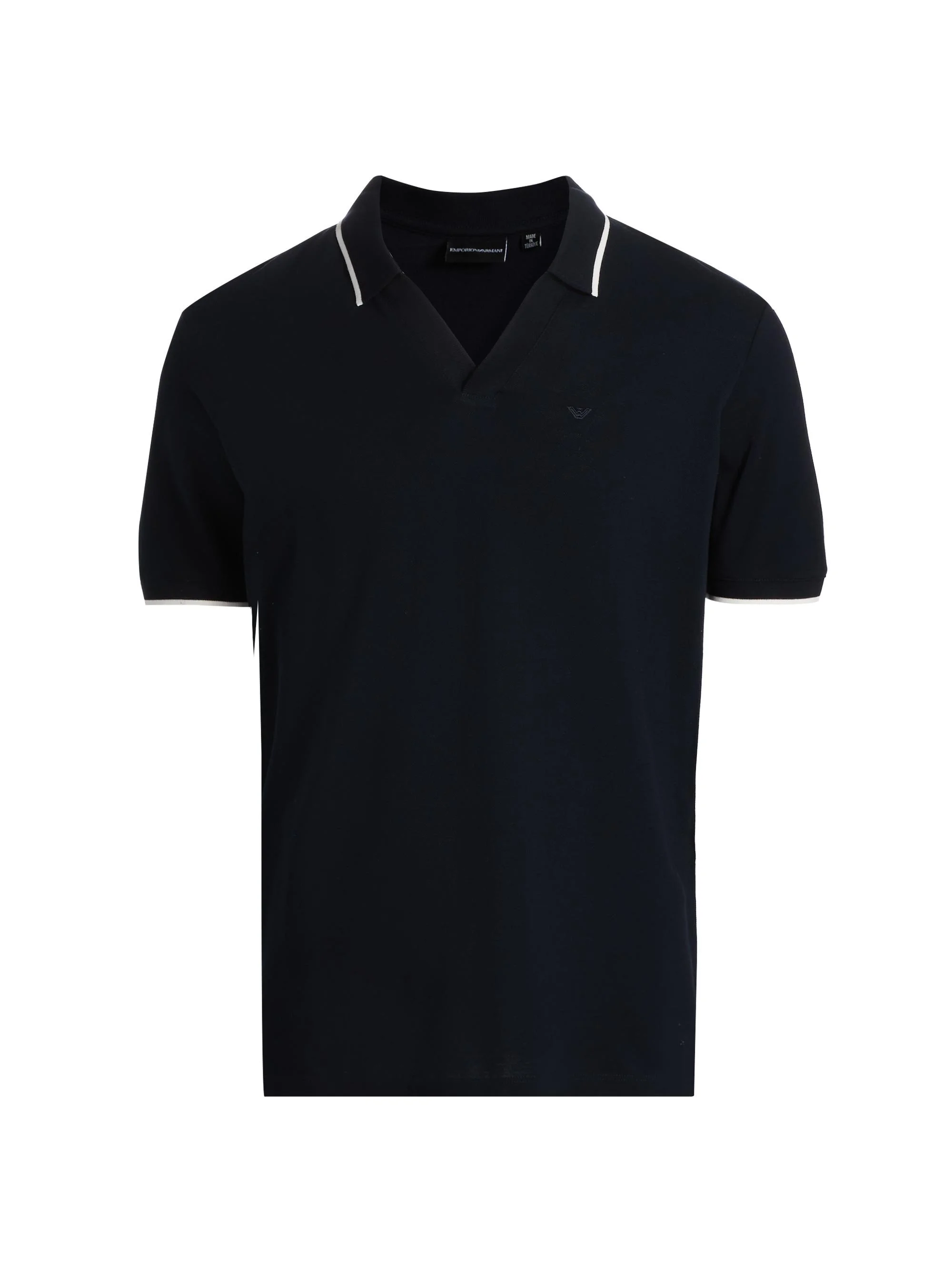 Men's Piped Trim Cotton Johnny Collar Polo Shirt - Iconic Blue Navy - 1
