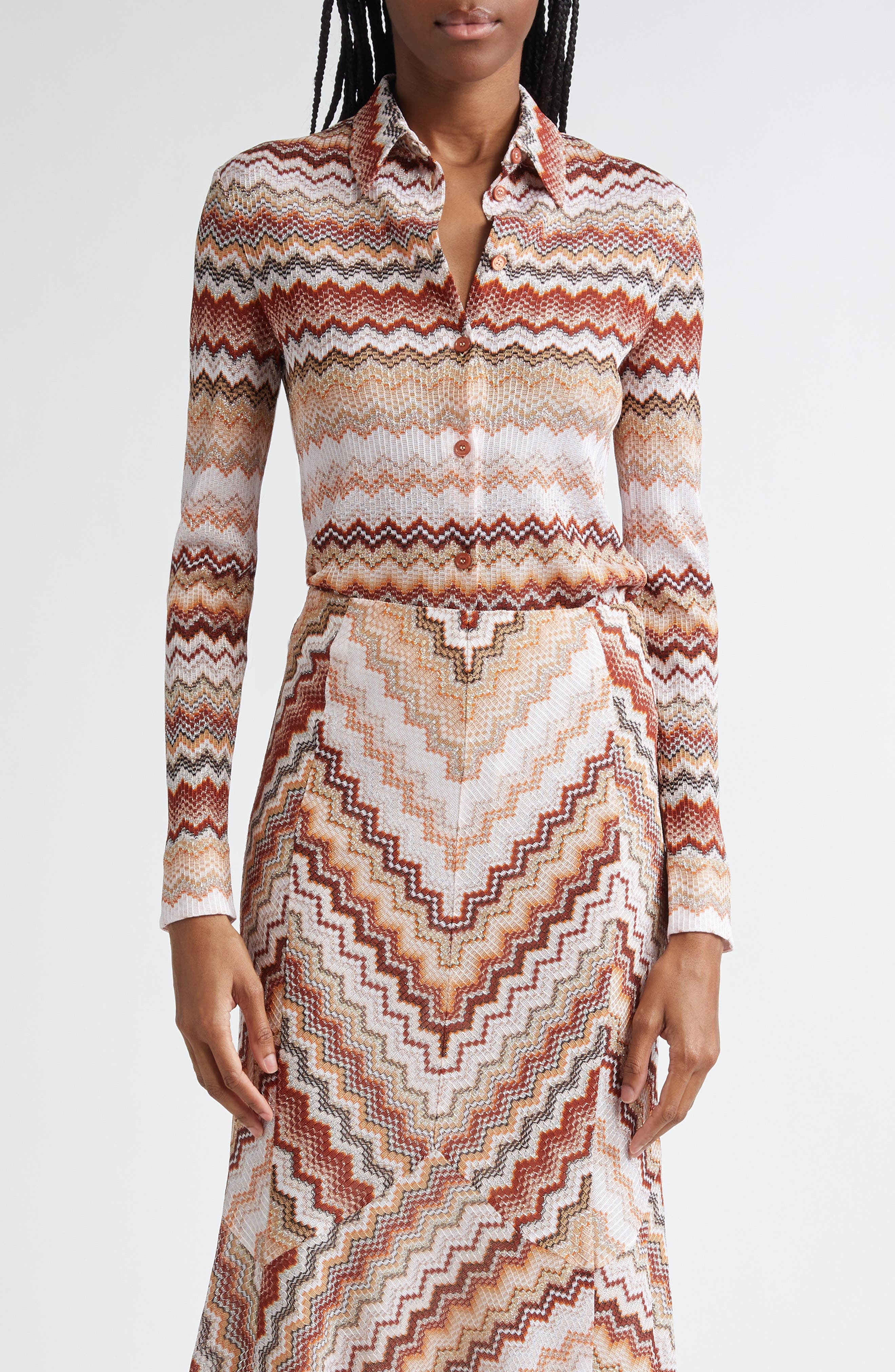Missoni Metallic Zigzag Button-Up Shirt in Brown Multi at Nordstrom - 1
