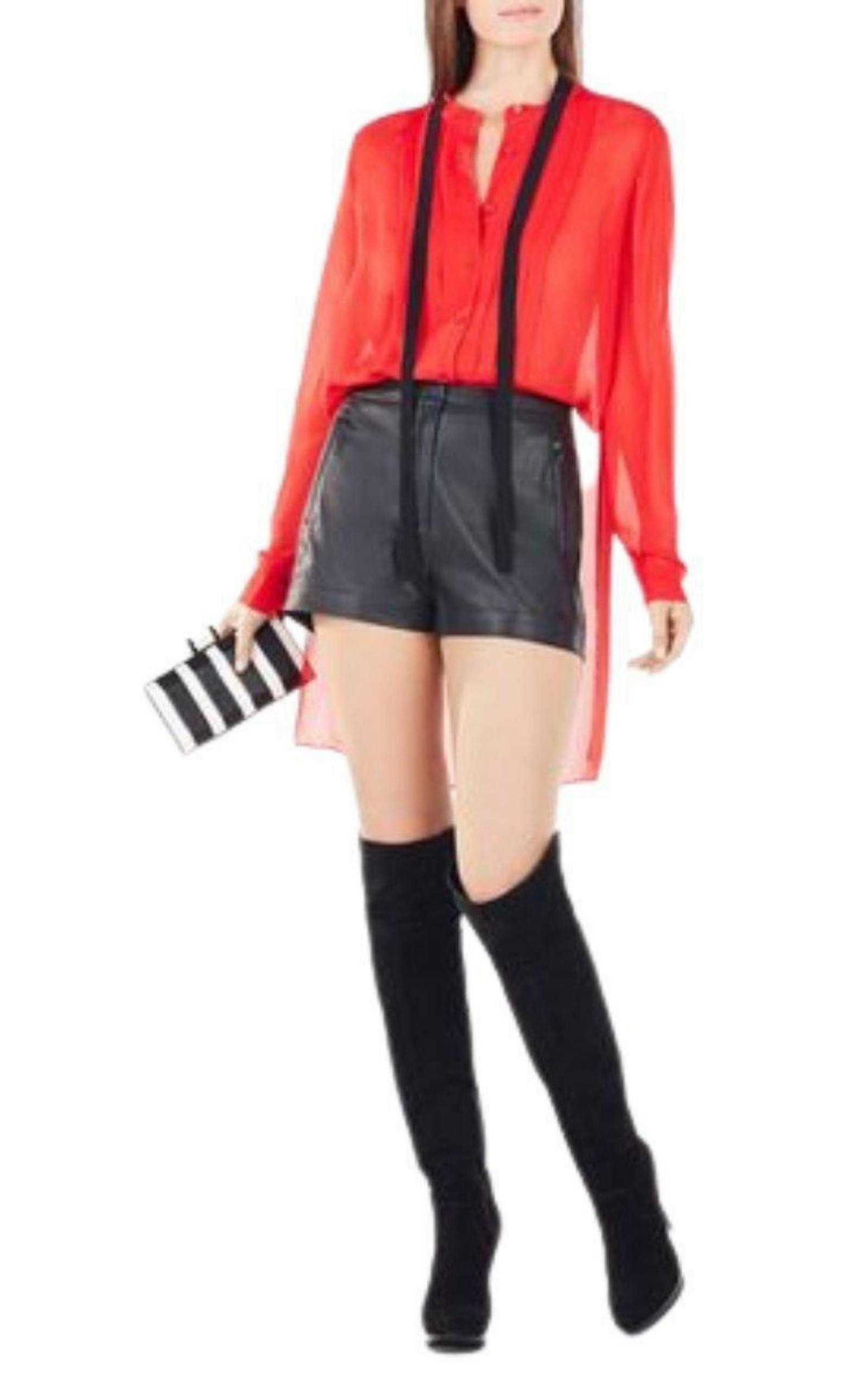 BCBGMAXAZRIA - Red Berry Kristian Pleated Button-Up Shirt - 2