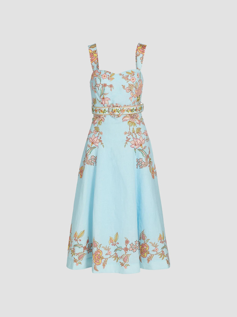 Women's Riah Floral Cotton-Linen Belted Midi-Dress - Blue 1