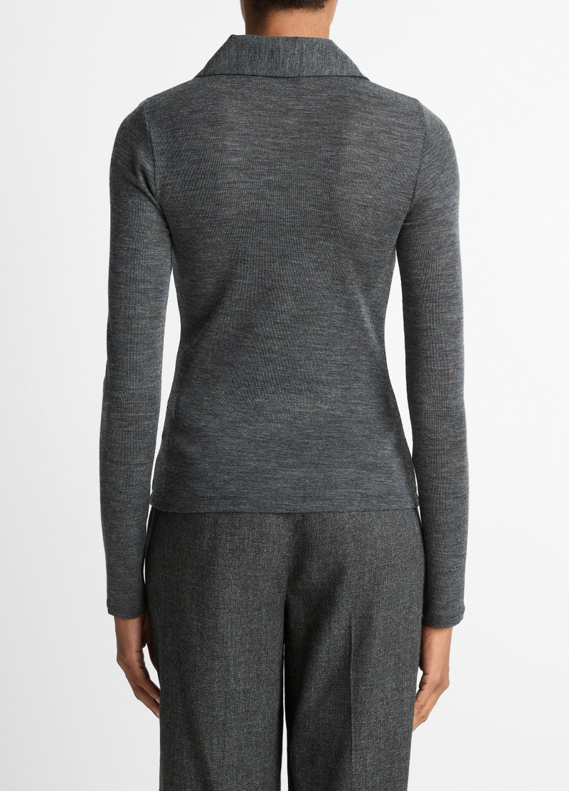 Vince Wool Long-Sleeve Polo Top outlook