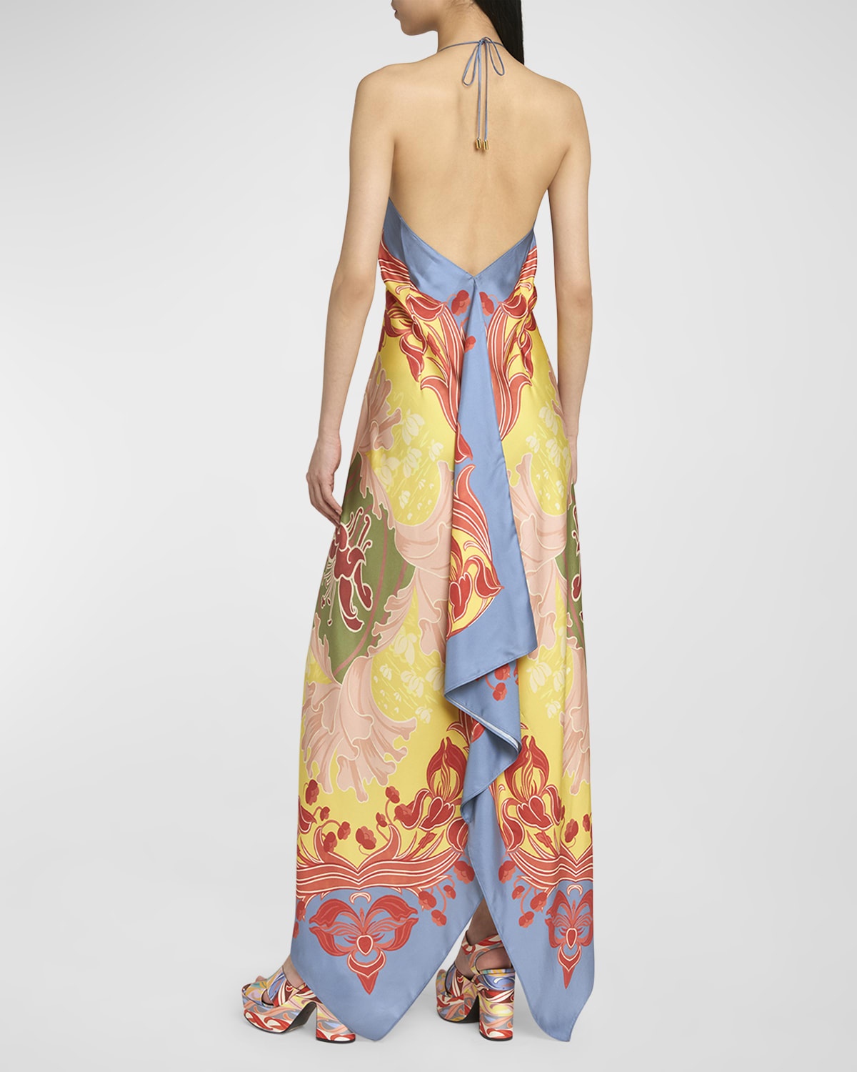 Wallpaper-Print Halter High-Low Foulard Sundress - 4