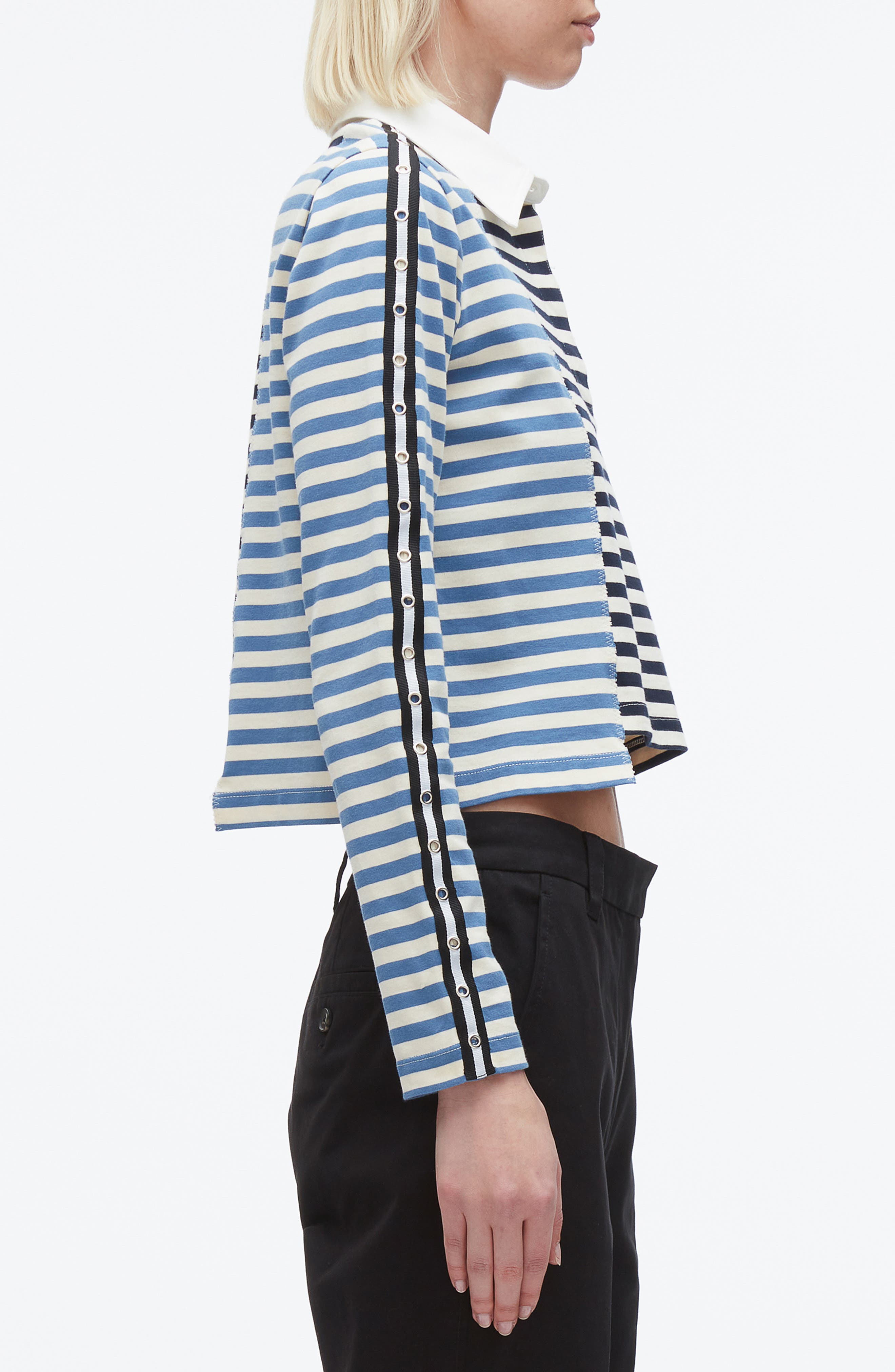 3.1 Phillip Lim Stripe Long Sleeve Cotton Polo Shirt in Midnight Multi at Nordstrom - 4