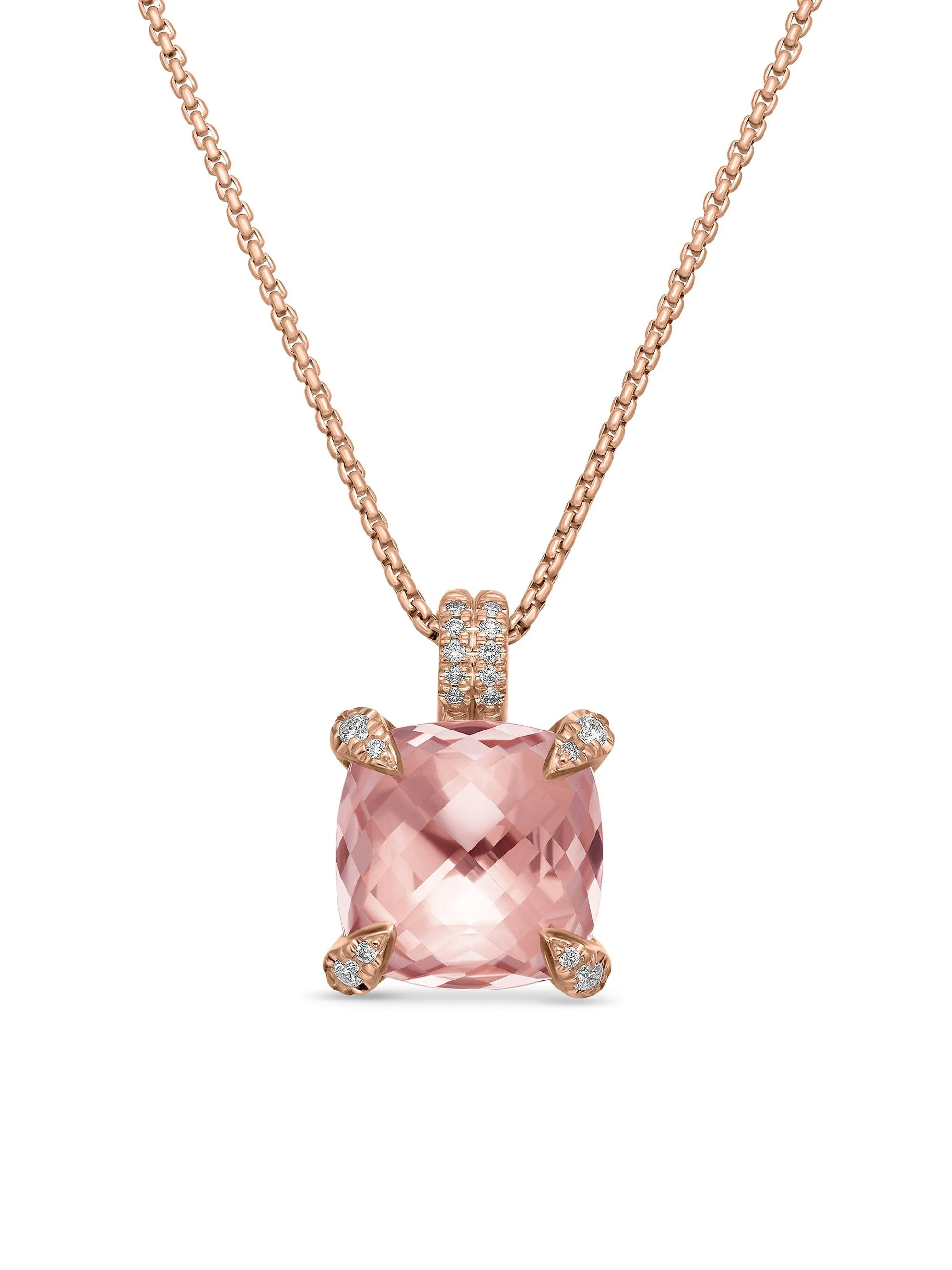 Women's Chatelaine Pendant Necklace in 18K Rose Gold with Morganite and Diamonds, 11mm - Morganite - 1