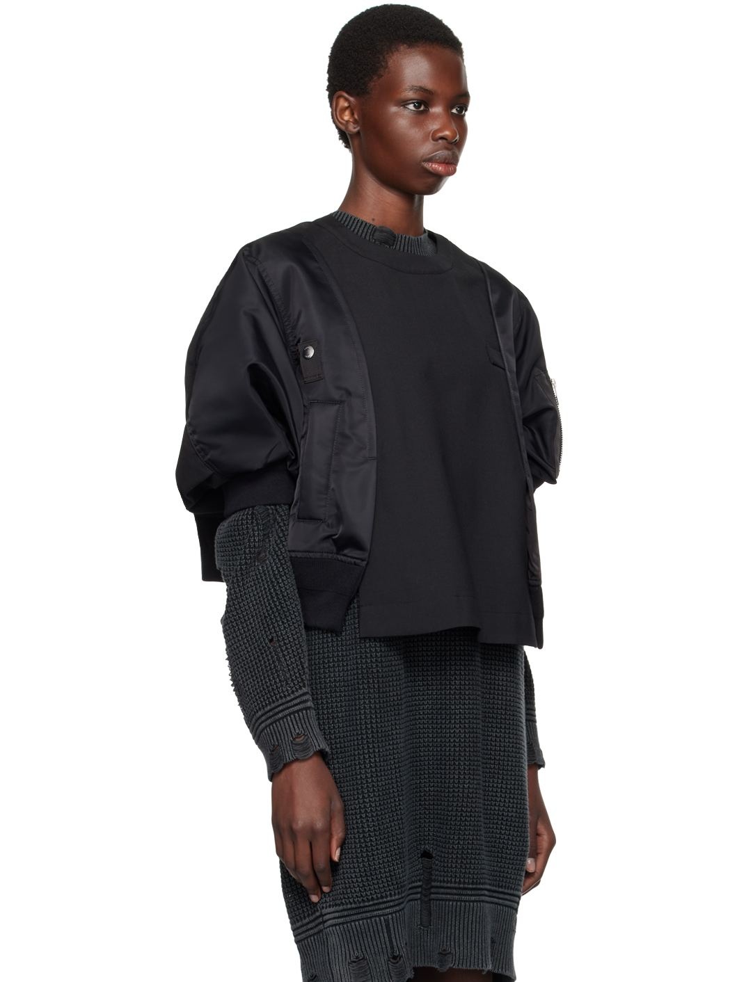 Black Puff Sleeve Sweater - 2