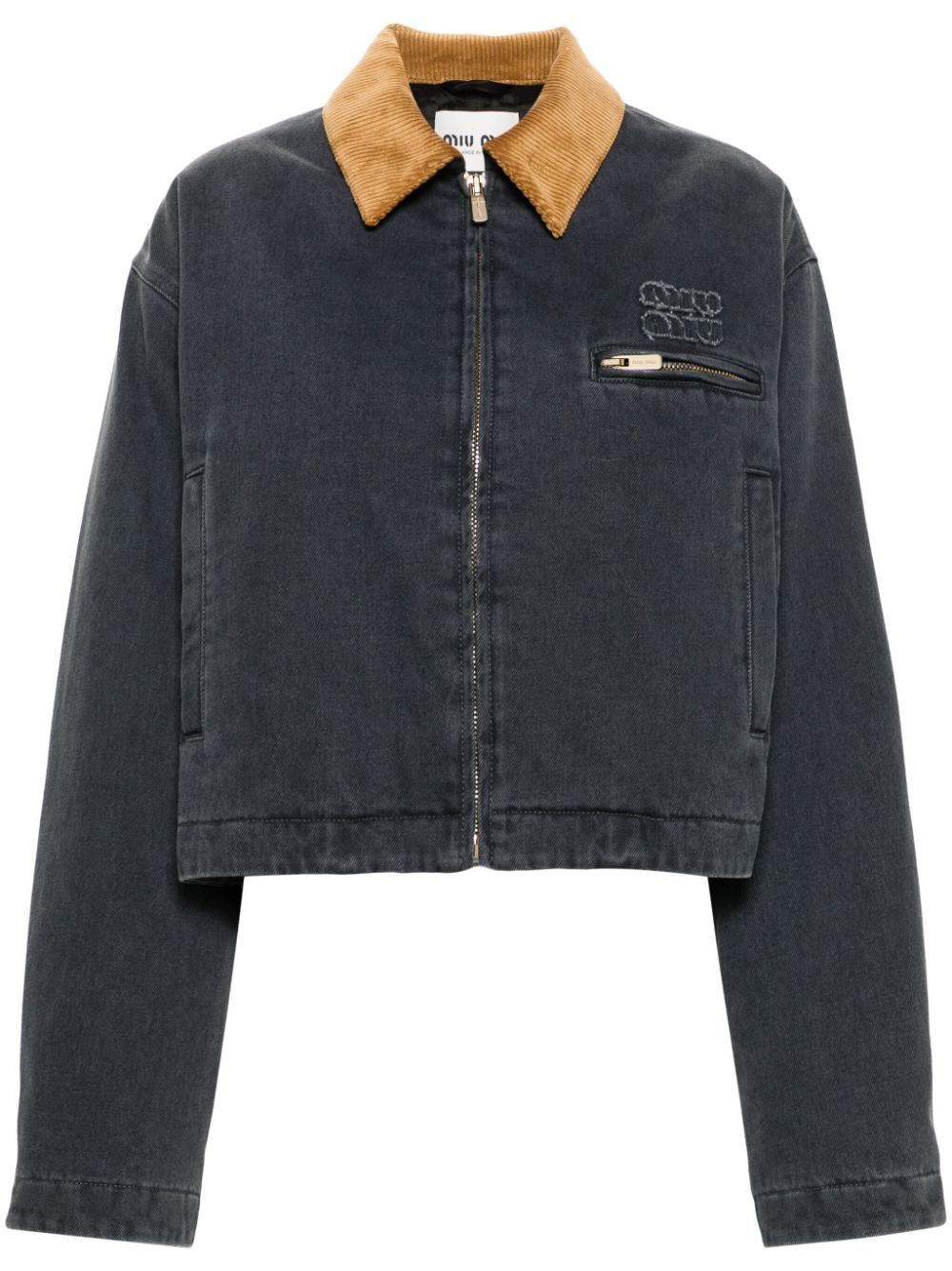 Miu Miu corduroy-collar padded denim jacket | farfetch