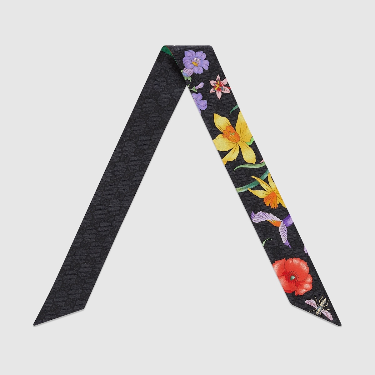 Flora print silk twill neck bow - 2