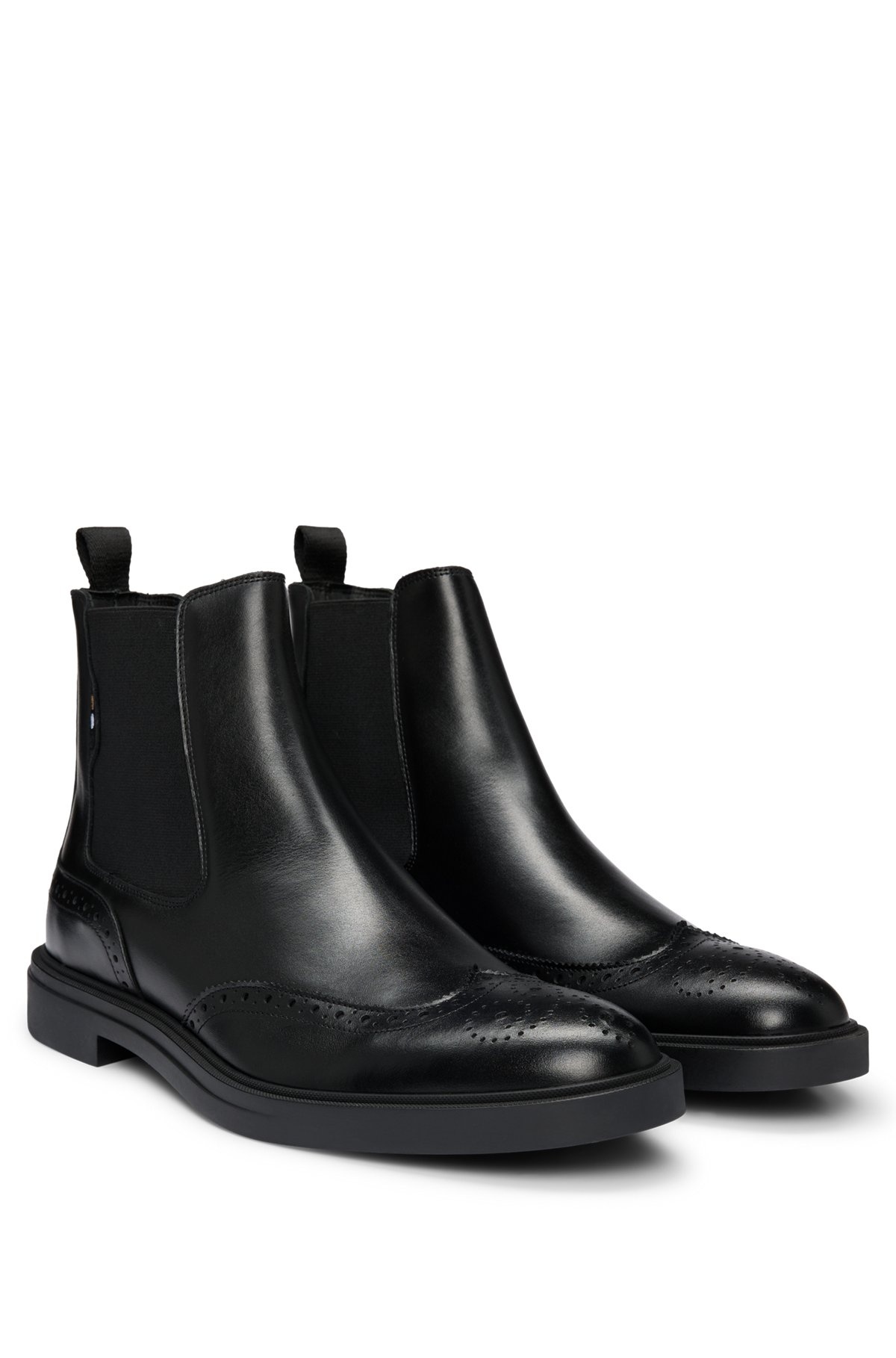 LEATHER CHELSEA BOOTS WITH BROGUE DETAILS AND RUBBER SOLE - 2