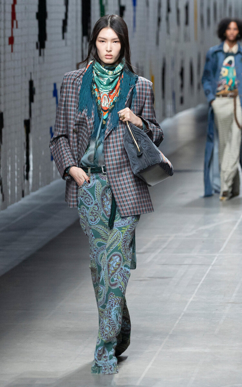 Etro Printed Denim Flared Jeans green outlook