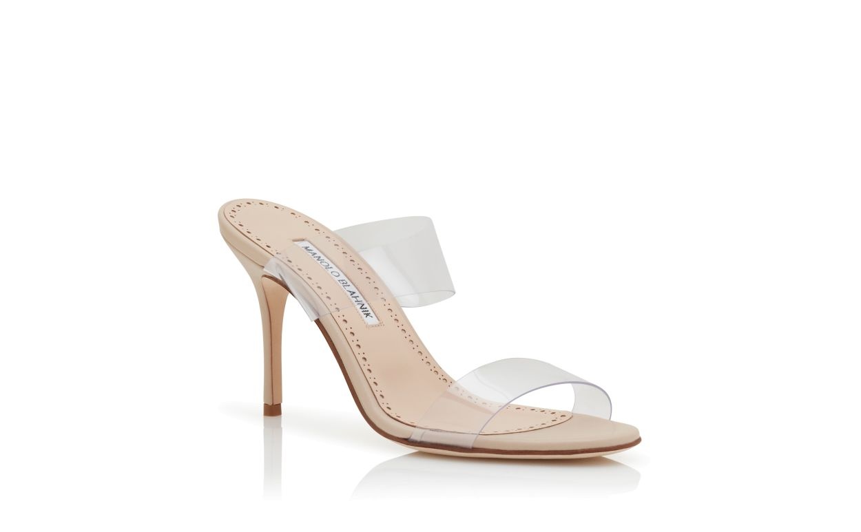 Light Beige PVC Open Toe Mules - 3