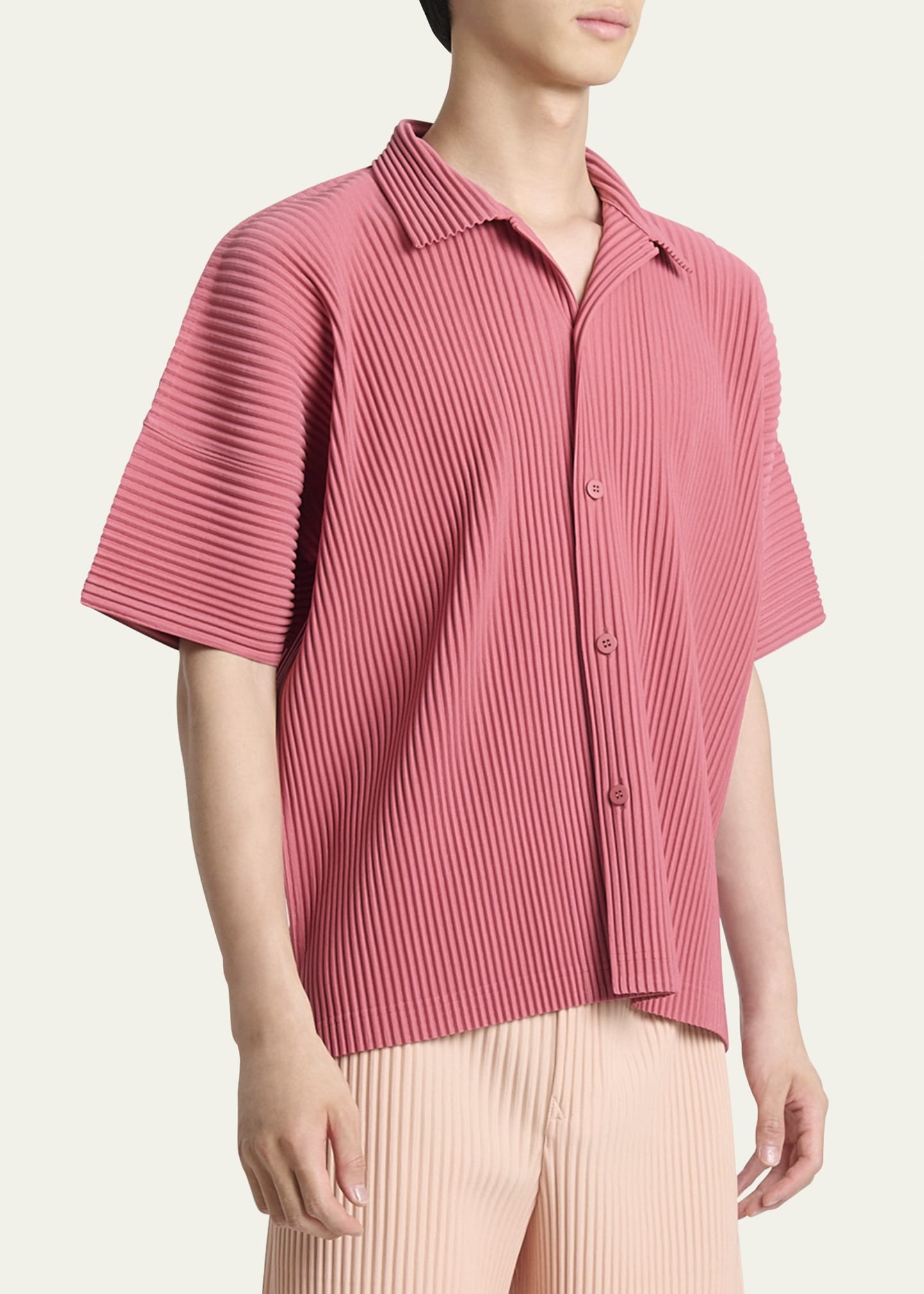 Men's Pleated Button-Down Shirt - 4
