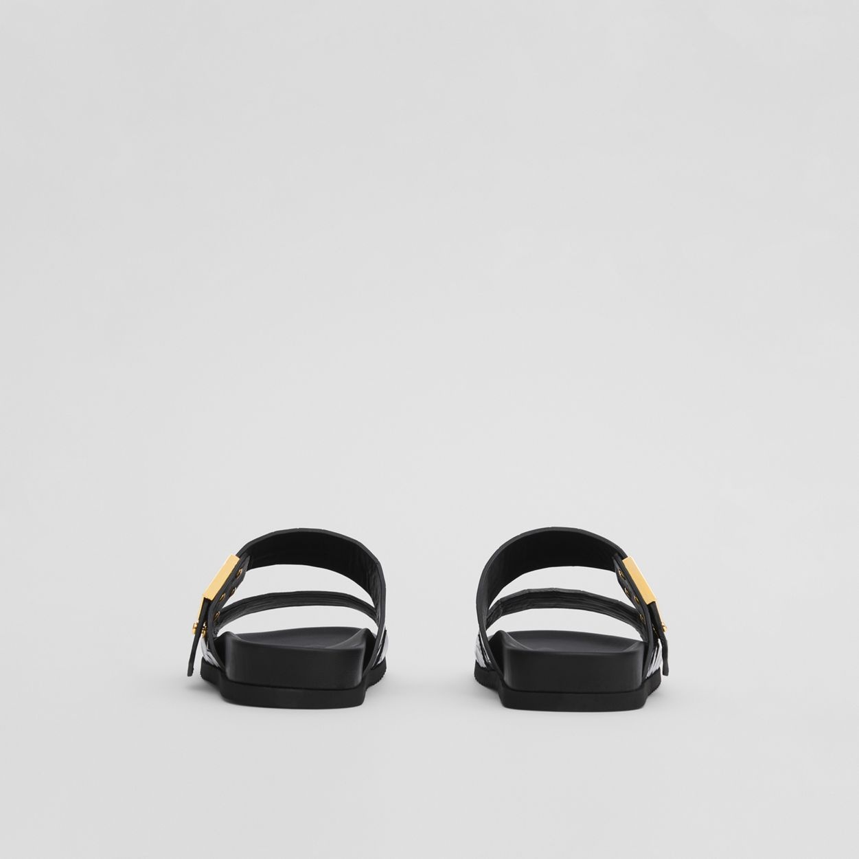 Logo Detail Embossed Leather Sandals - 5