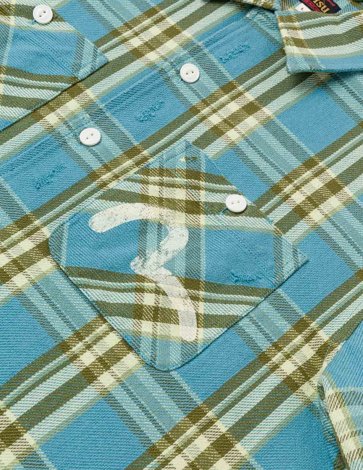Seagull Print Relax Fit Plaid Flannel Shirt - 6