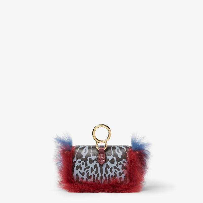 Nano Baguette Charm Printed leather and blue and red shearling charm 5