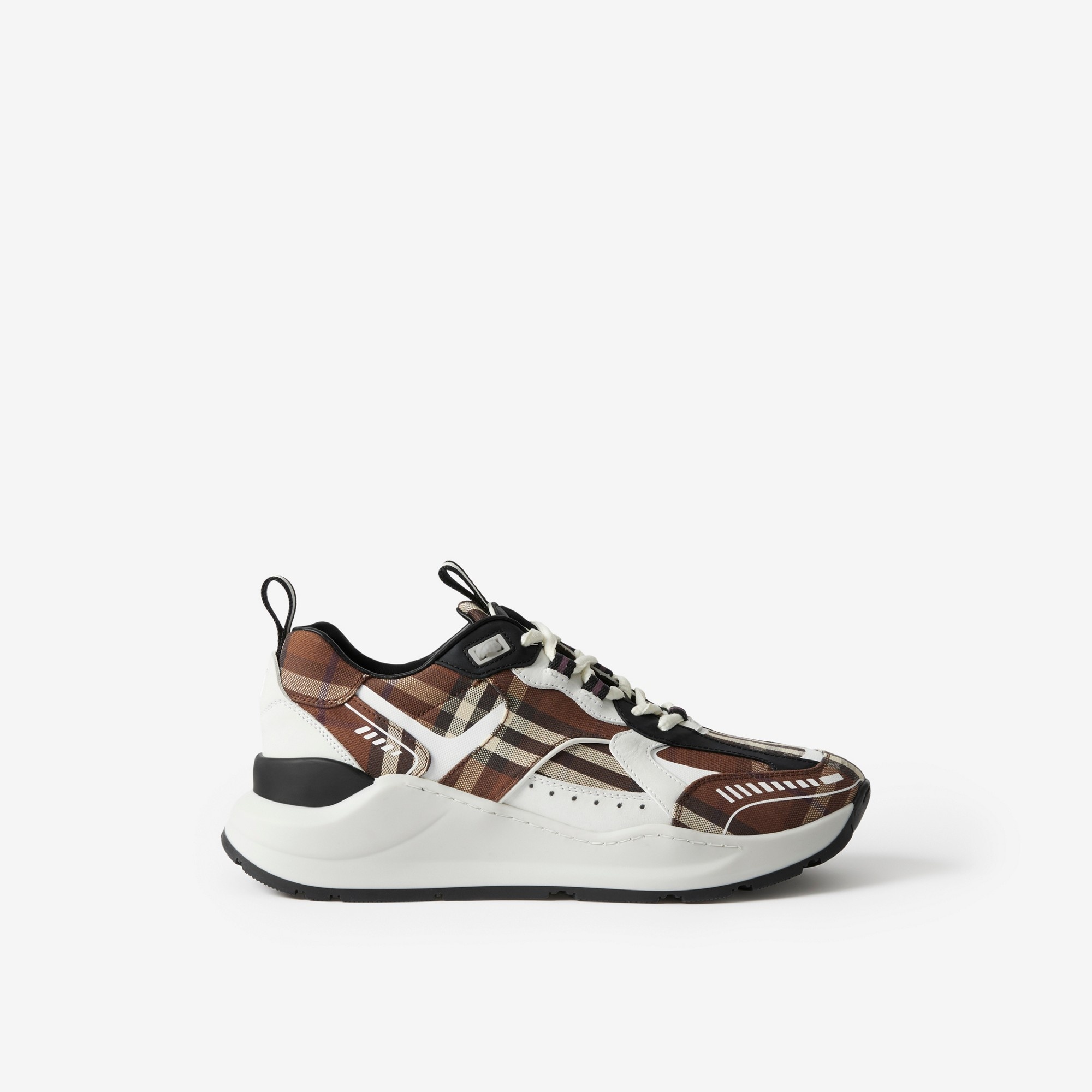 Vintage Check Cotton and Leather Sneakers - 1