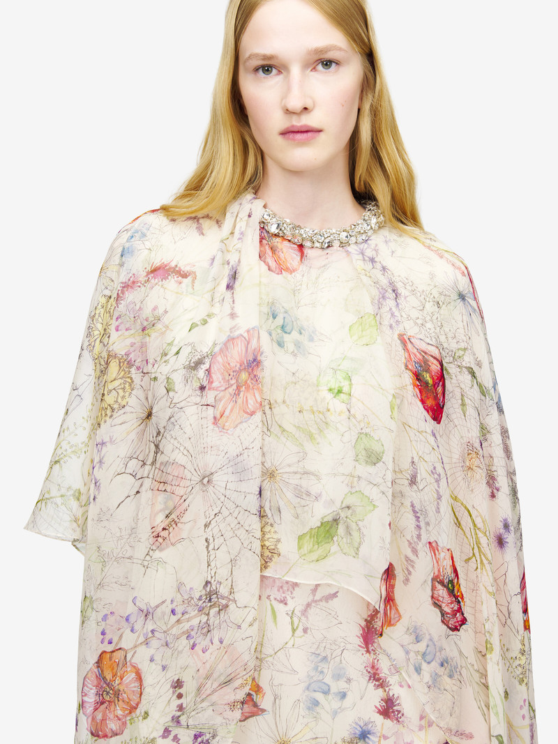 Meadow Floral Print Asymmetric Cape Dress 4