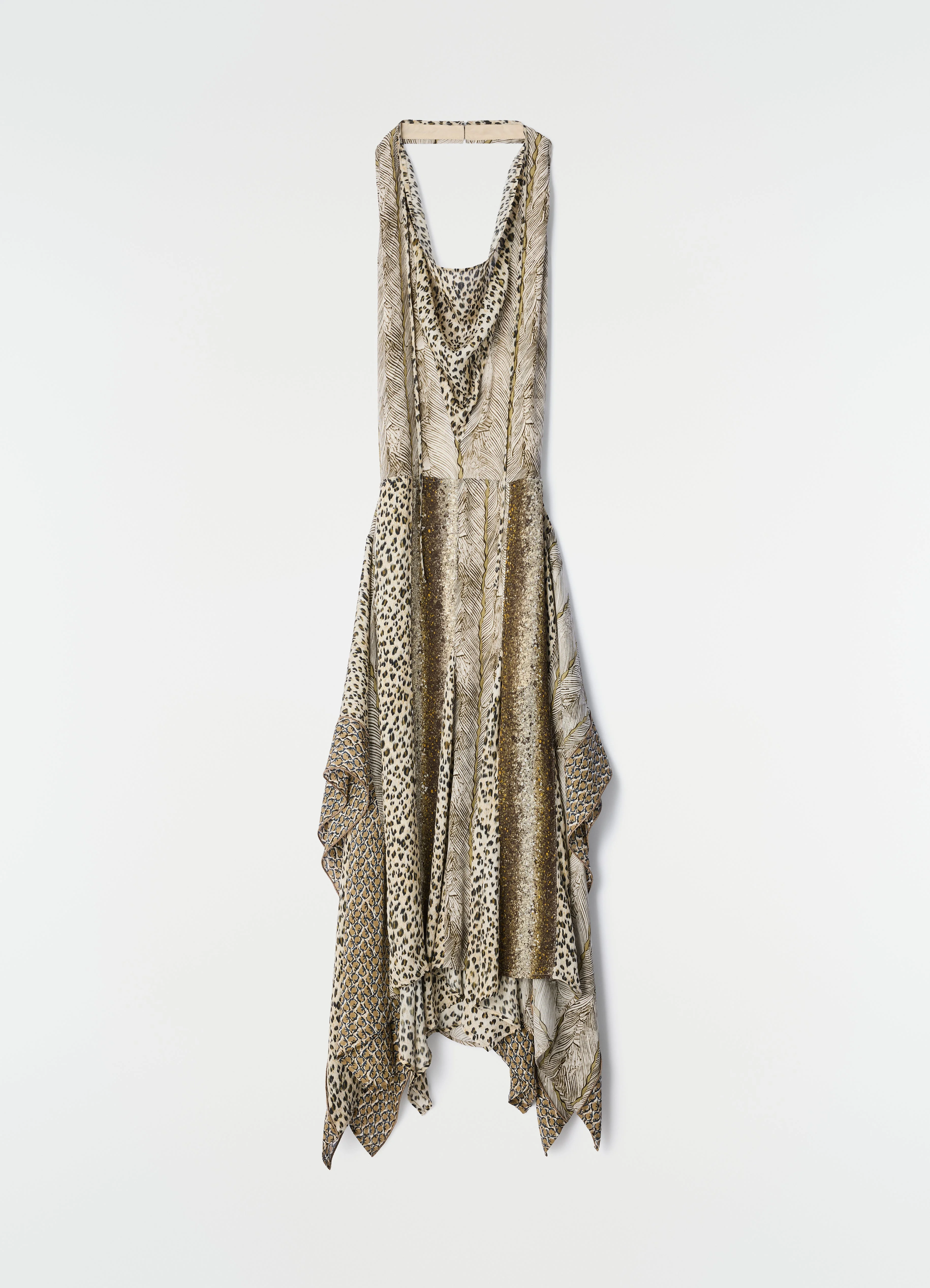 PRINTED PANELED DRESS IN FEATHER PRINTED VISCOSE - 1