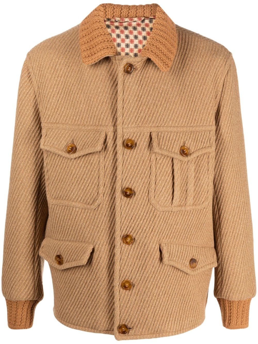 knit-trim button-up jacket - 1