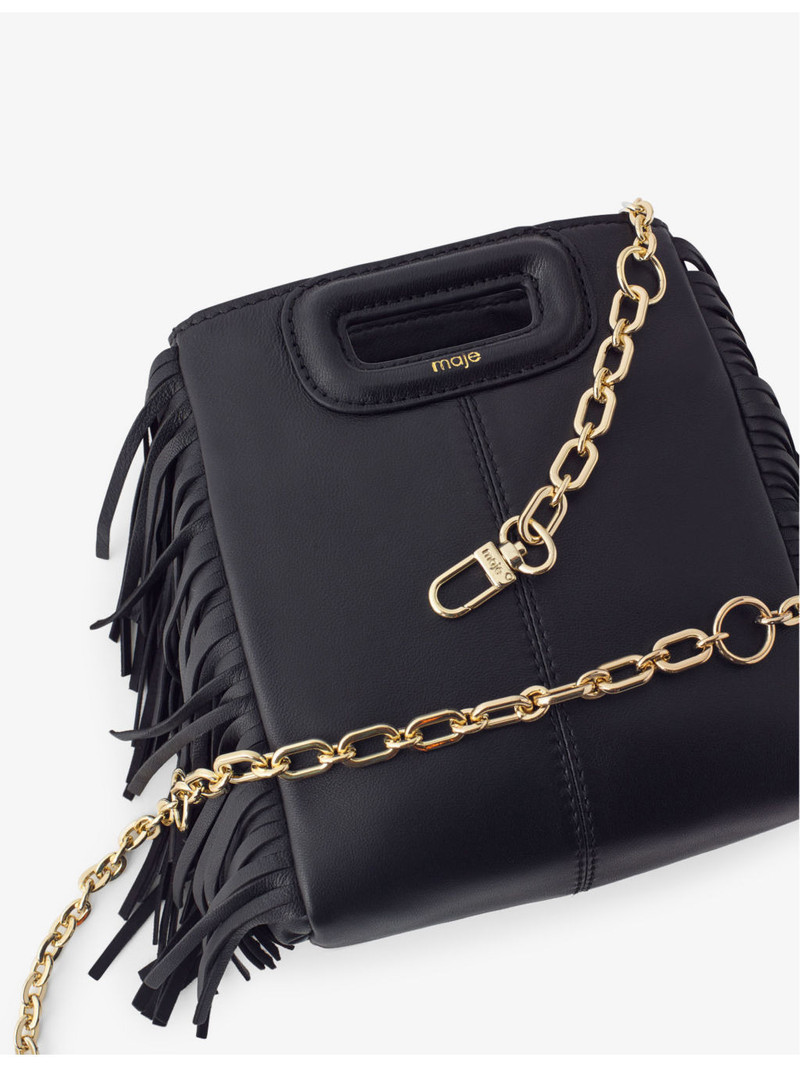 maje M mini logo-embossed fringed-trim leather cross-body bag outlook