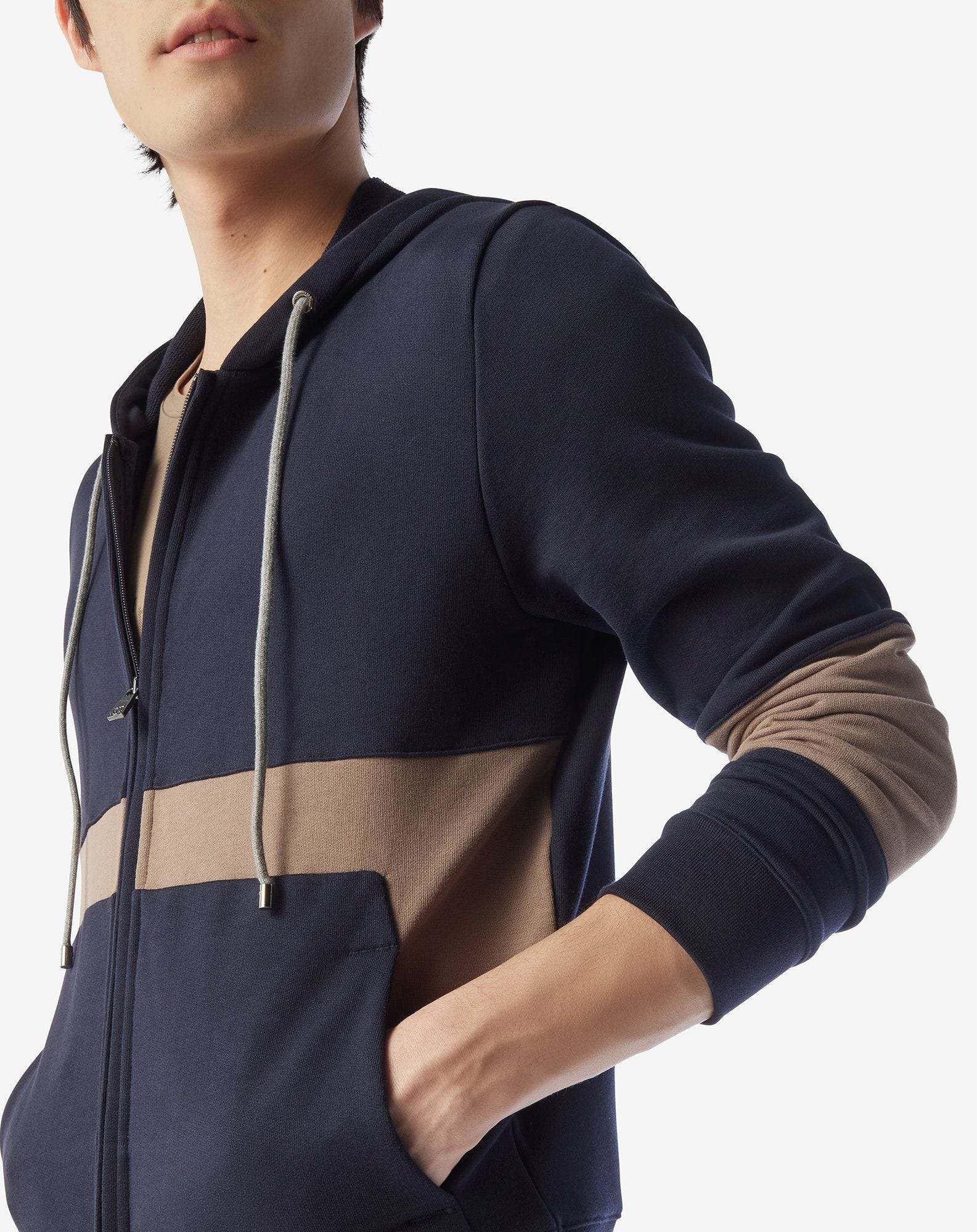 Blue/brown cotton full-zip sweatshirt - 5